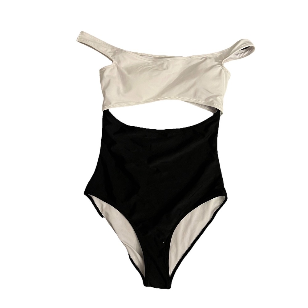New Cupshe Women's One Piece Swim Medium Color Block Black White